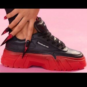 NEW! Reebok X Cardi B Club C Platform Sneakers Black Red Womens 11 NWT